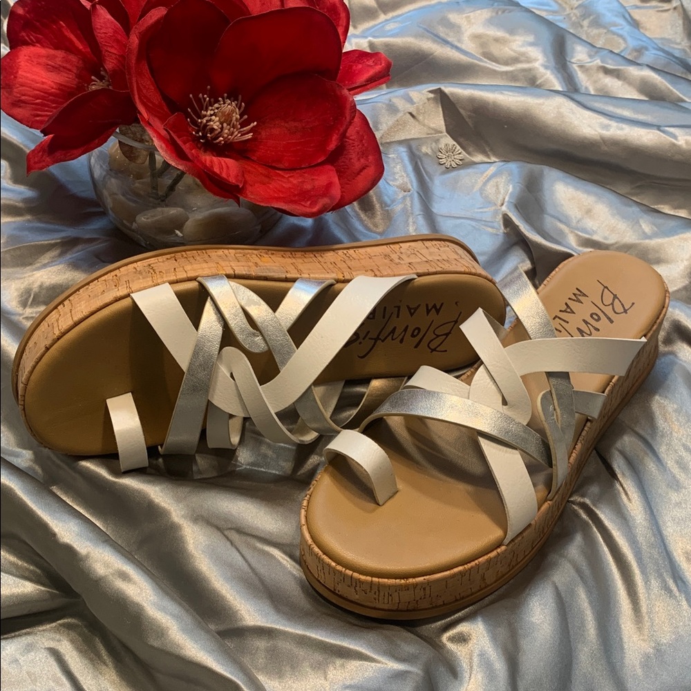 🌹Blowfish • Women Silver and White Crisscross Platform Slide Sandals